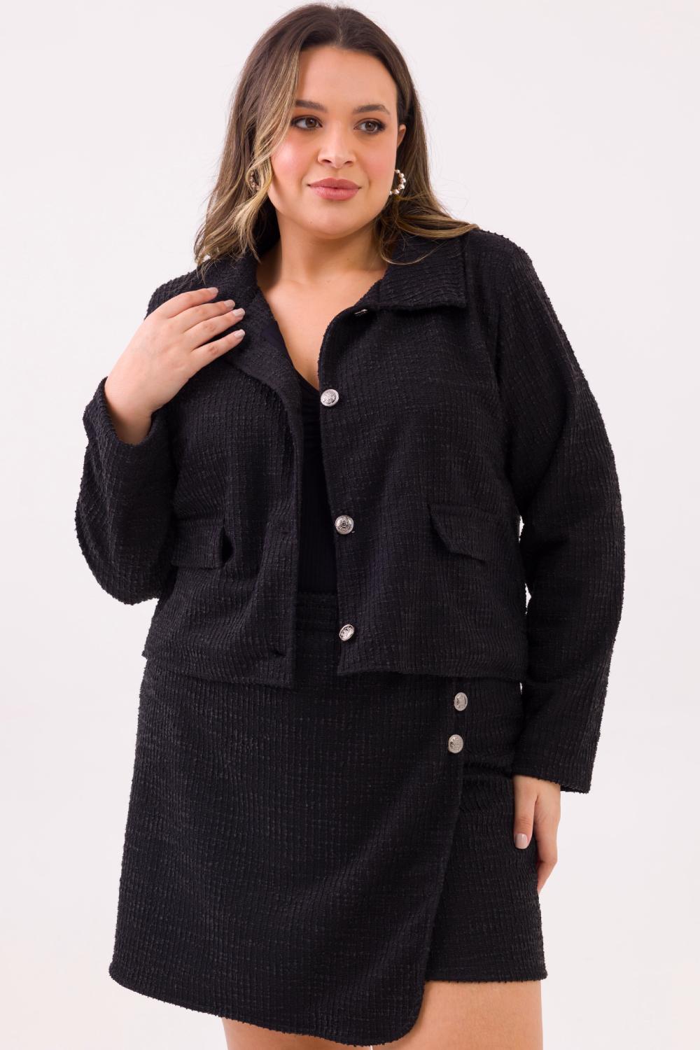 Blazer Plus Size Jessy Tweed Preto Cess