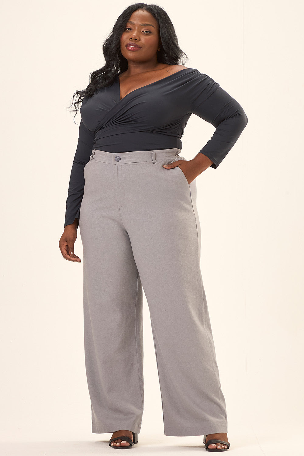 Calça Alfaiataria Plus Size Viscose com Linho Firenze Cinza Cess