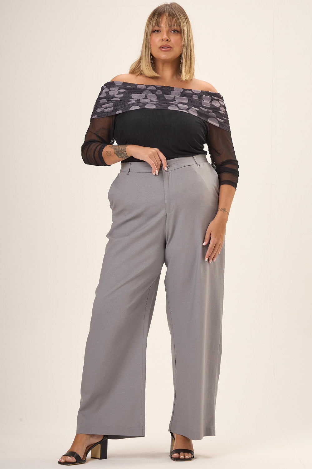Calça Alfaiataria Plus Size Viscose com Linho Firenze Cinza Cess