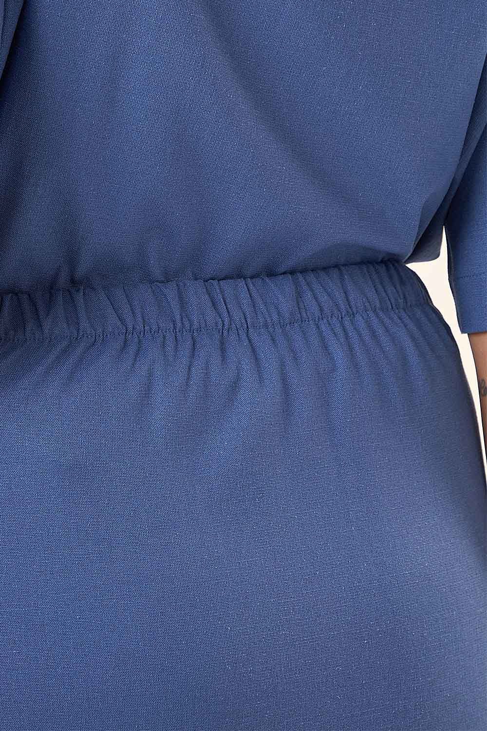 Saia Midi Plus Size Viscose com Linho Celeste Azul Cess