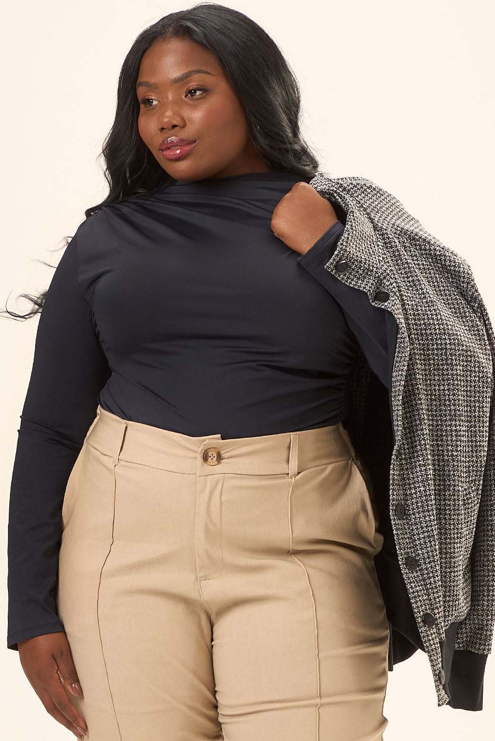 Blusa Manga Longa Gola Alta Plus Size Poliamida Vinci Preto Cess
