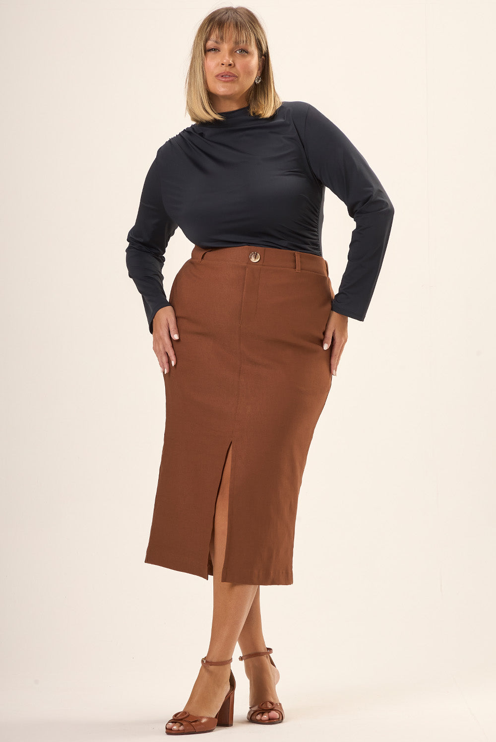 Blusa Manga Longa Gola Alta Plus Size Poliamida Vinci Preto Cess