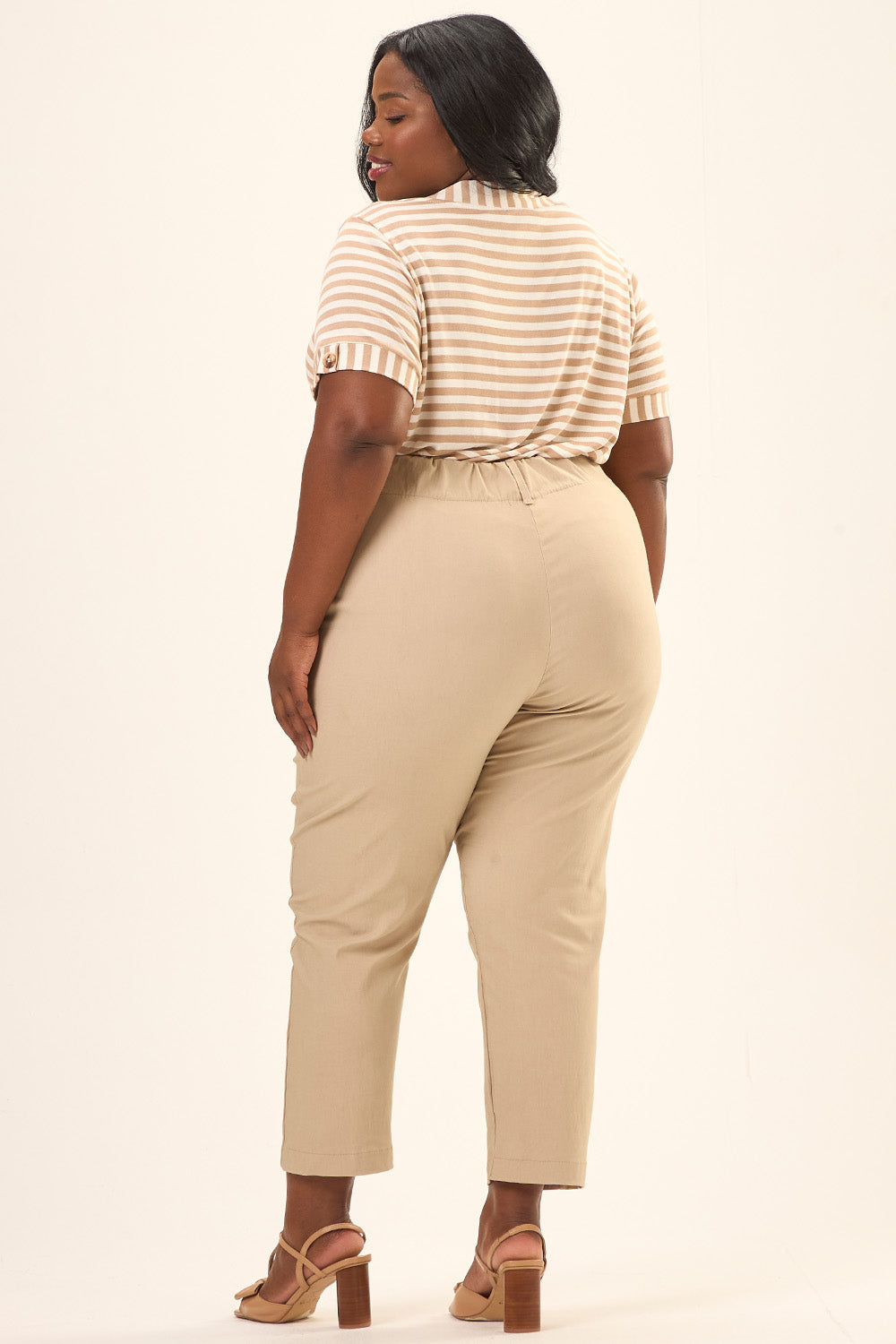 Blusa Decote V Plus Size Pienza Tricot Listrado Cess