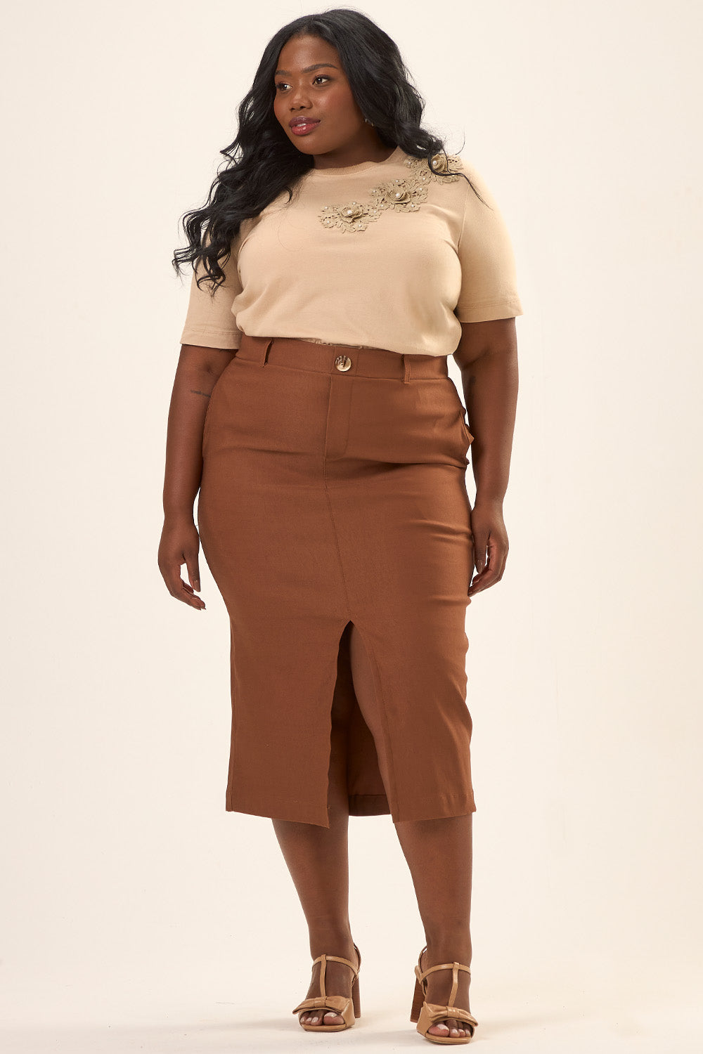 Blusa Bordado Manual Plus Size Algodão Pienza Bege Cess