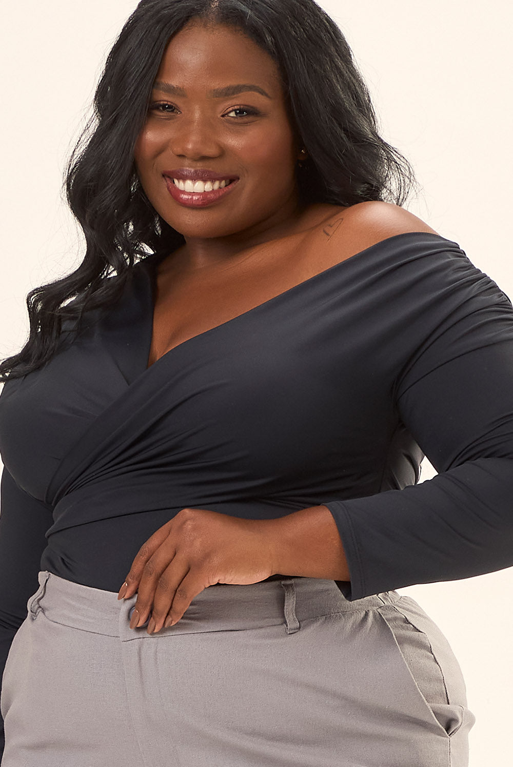Blusa Um Ombro Só Plus Size Poliamida Vinci Preto Cess