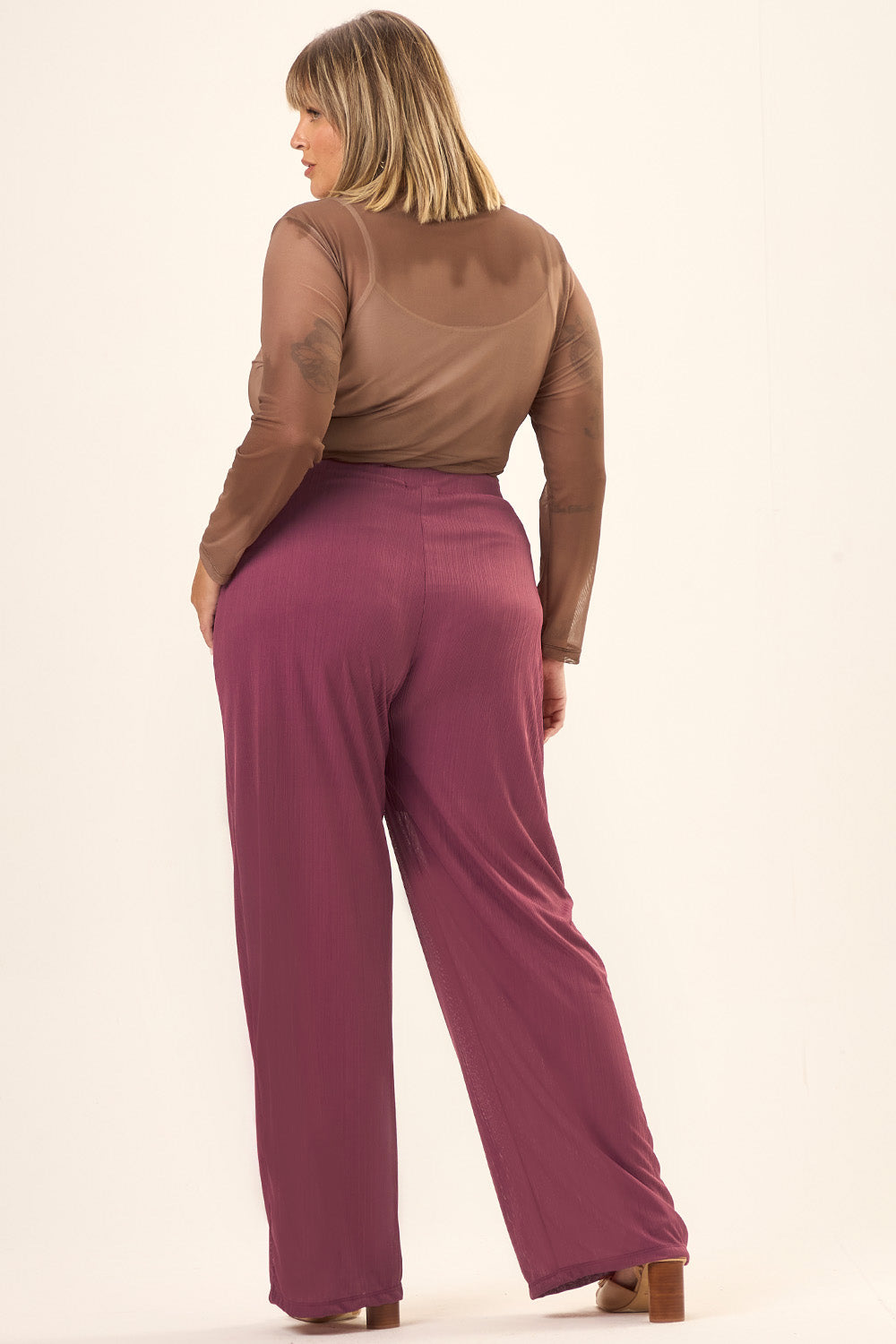 Blusa Manga Longa Plus Size Tule Pisa Marrom Cess