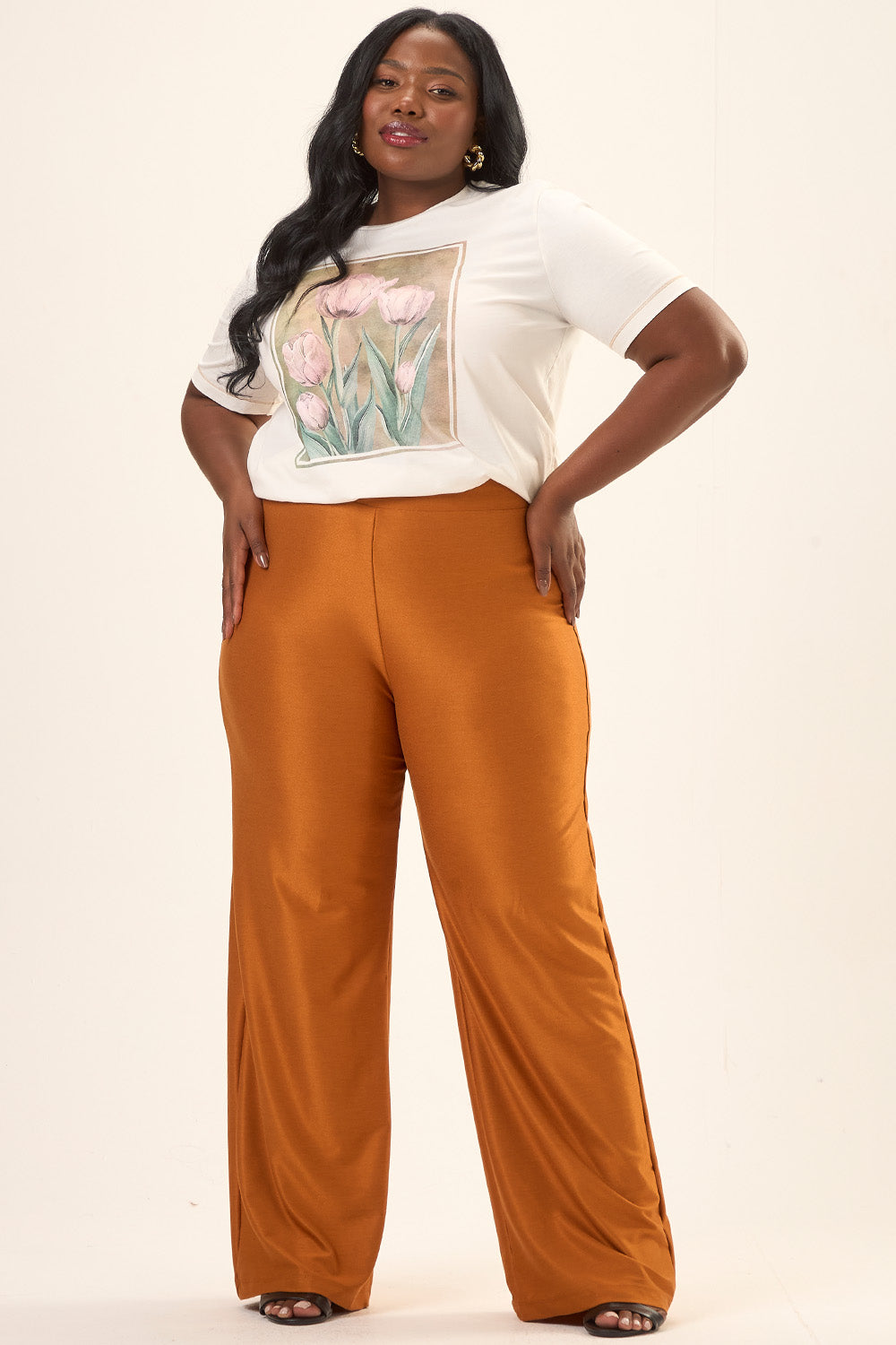 Calça Reta Plus Size Viscose Colina Cobre Cess