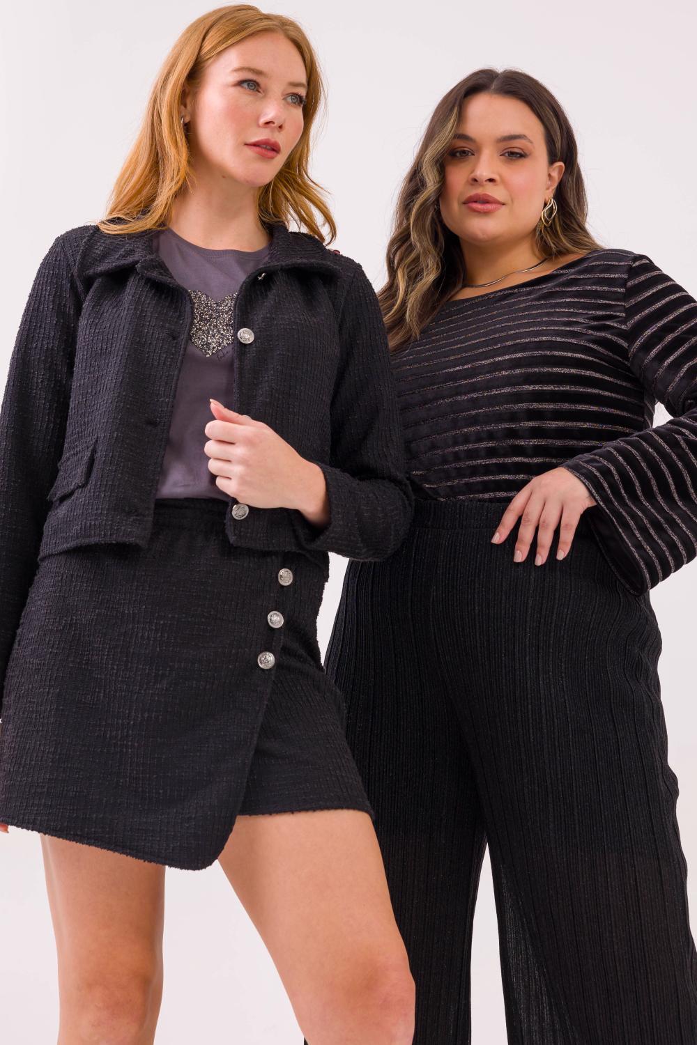 Blazer Plus Size Jessy Tweed Preto Cess