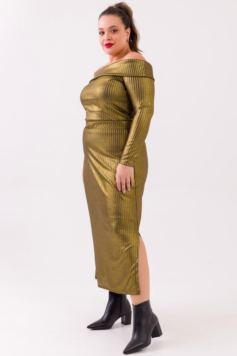 Blusa Plus Size Áurea Canelado Dourado Cess