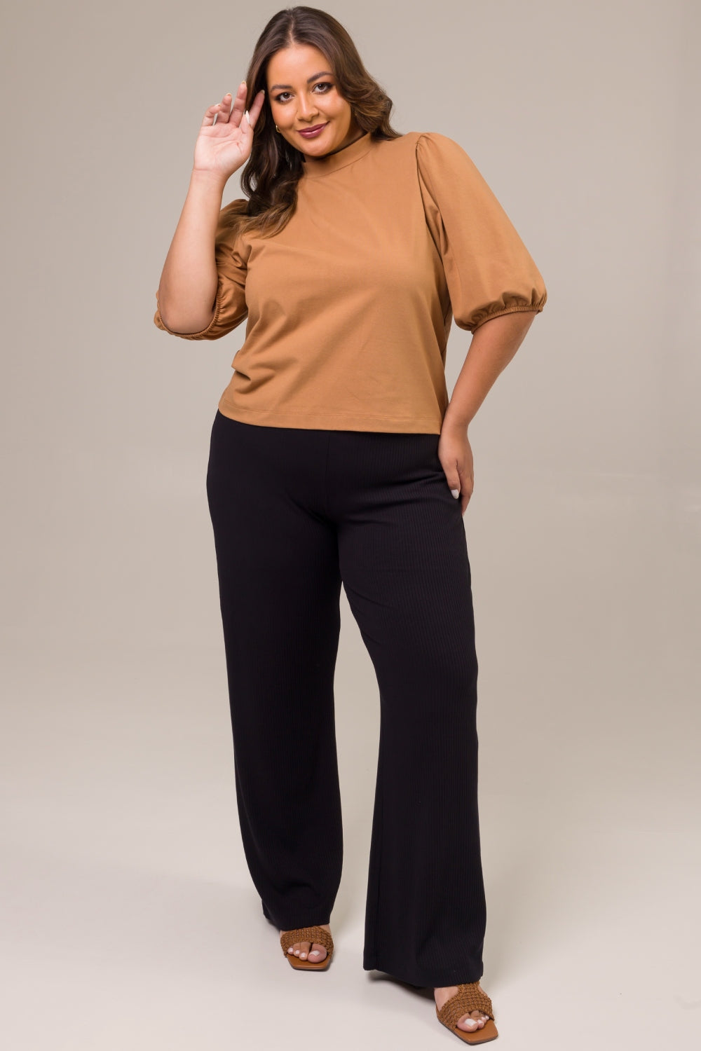 Calça Reta Plus Size Diana Canelada Preto Cess