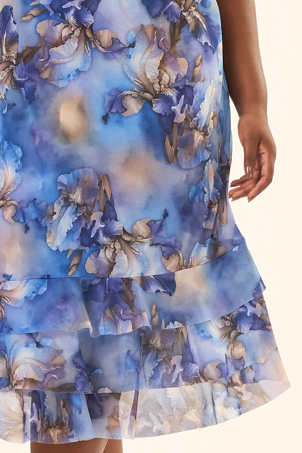 Saia Midi Plus Size Lis Tule Estampado com Babados Cess