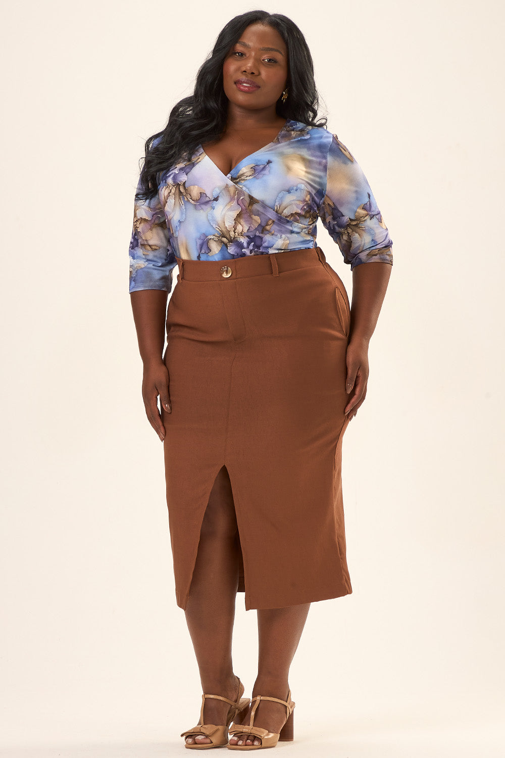 Blusa Decote V Plus Size Lis Viscolycra Estampado Cess