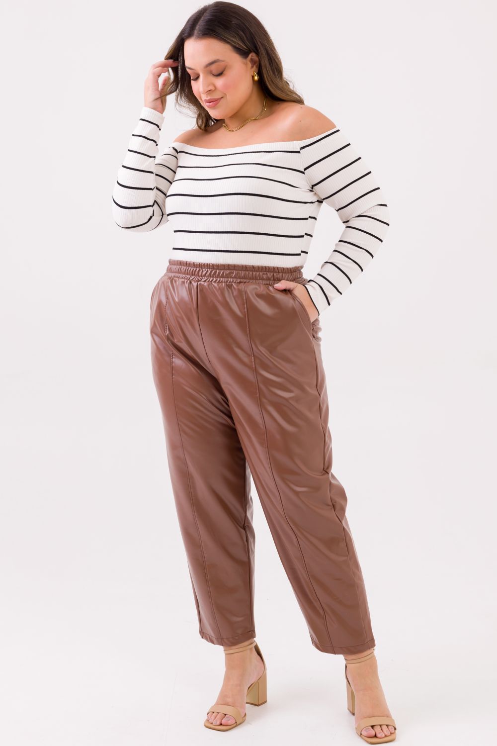 Blusa Ombro a Ombro Plus Size Ketrin Canelado Cess