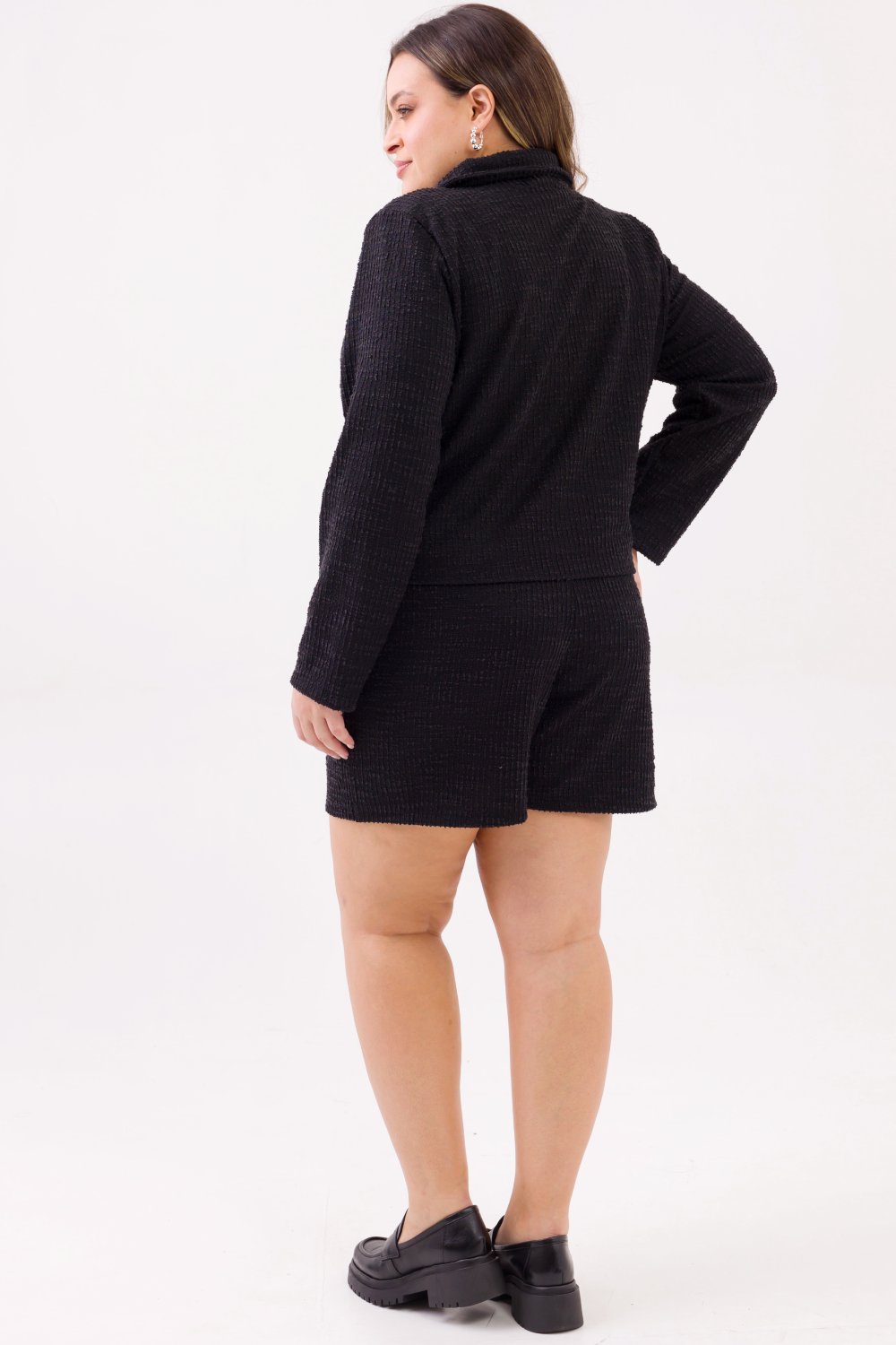 Blazer Plus Size Jessy Tweed Preto Cess