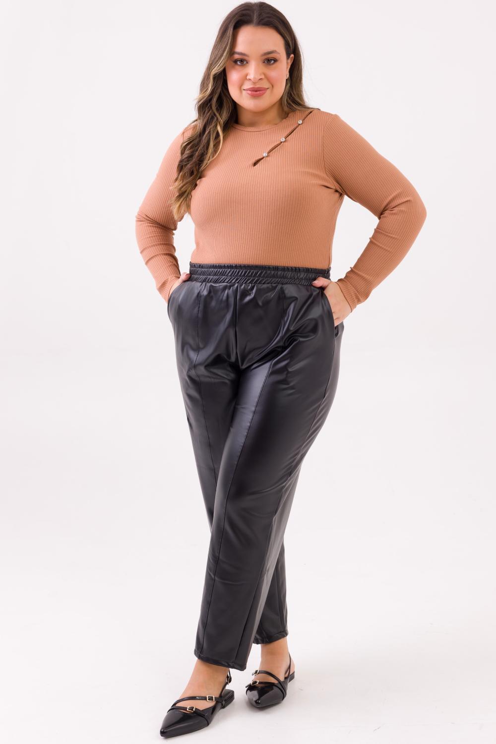 Blusa Plus Size Wendy Canelado e Aplique Brilho Bege Cess