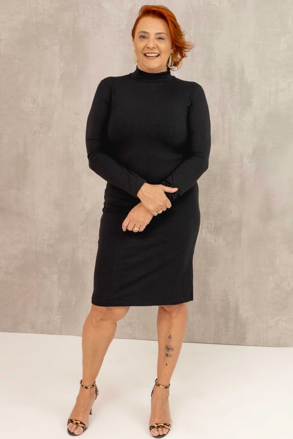 Vestido Midi Plus Size Rachel New Canelado Preto Cess