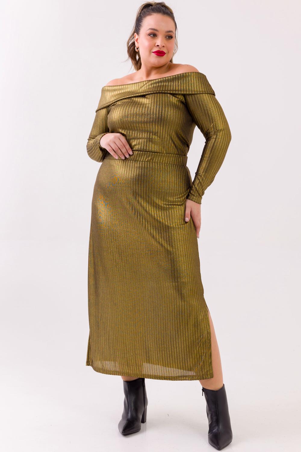 Blusa Plus Size Áurea Canelado Dourado Cess
