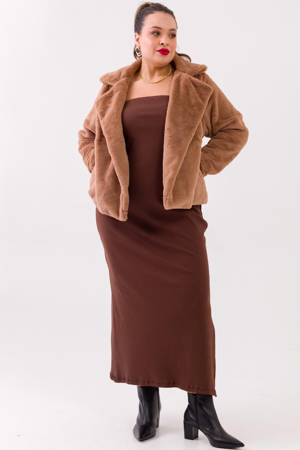 Casaco Plus Size Alícia Pelos Marrom Cess