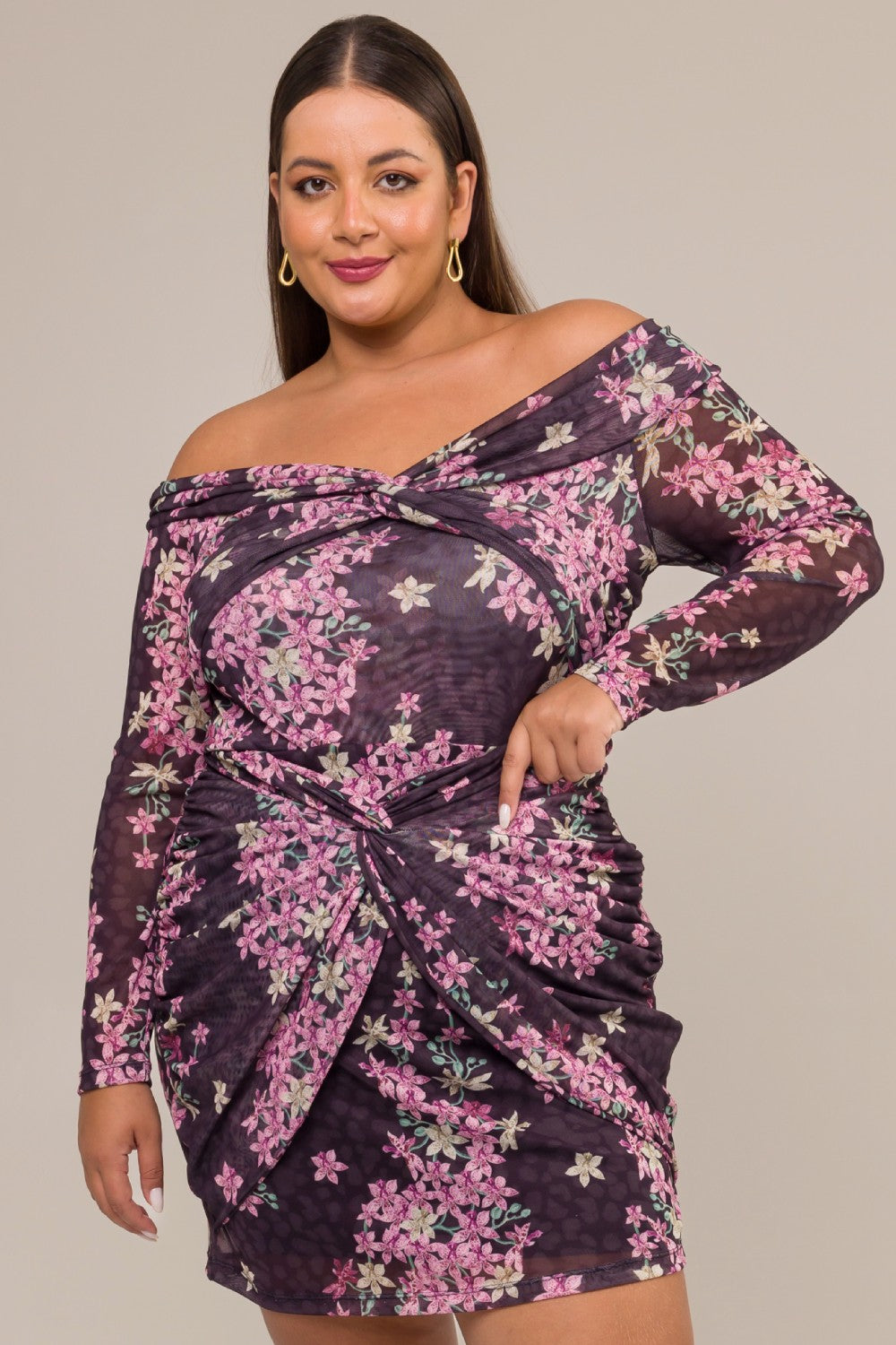 Blusa Manga 7/8 Plus Size Tule Estampado Ansellia Preto Cess