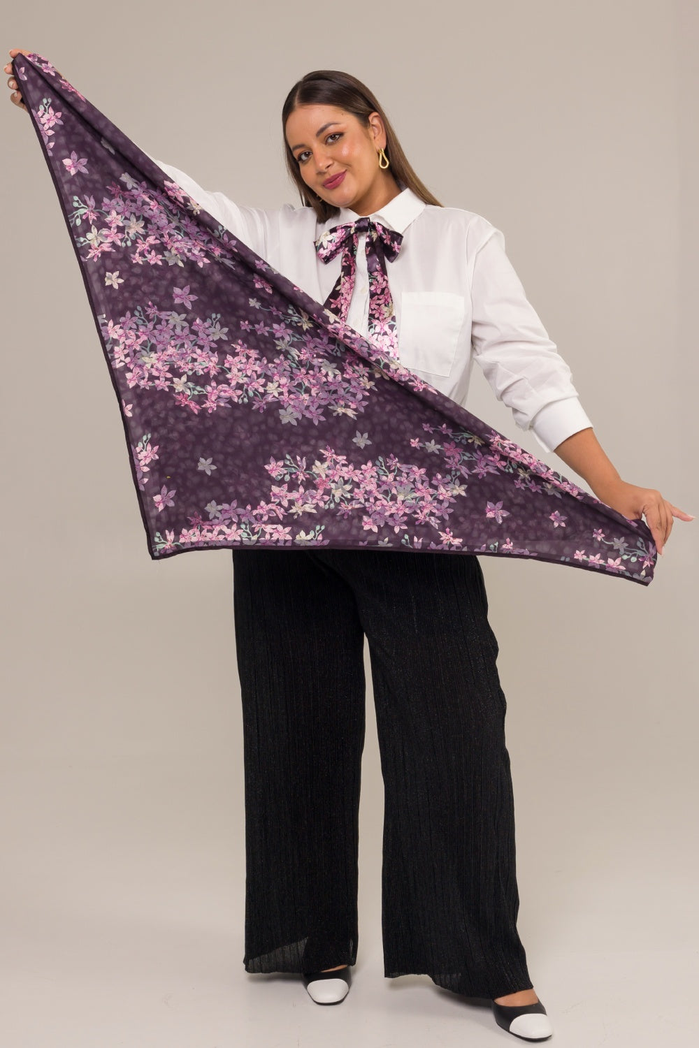 Lenço Plus Size Cetim Estampado Ansellia Preto Cess