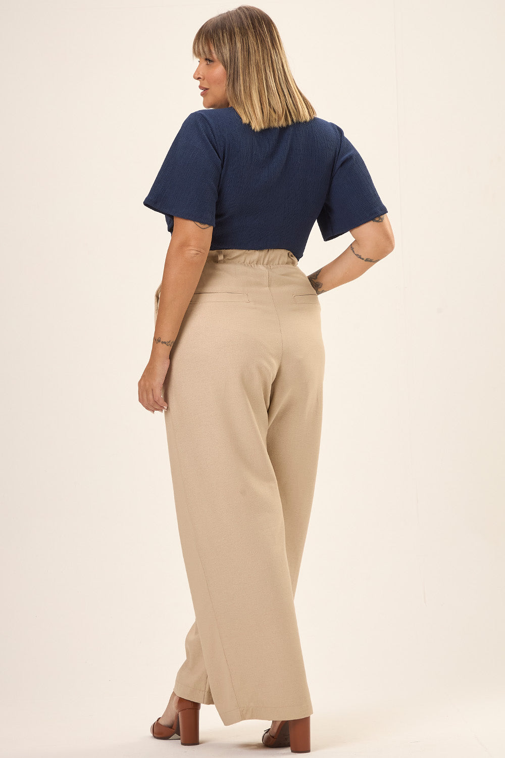 Blusa Com Gota Plus Size Malha Texturizada Galileo Azul Marinho Cess