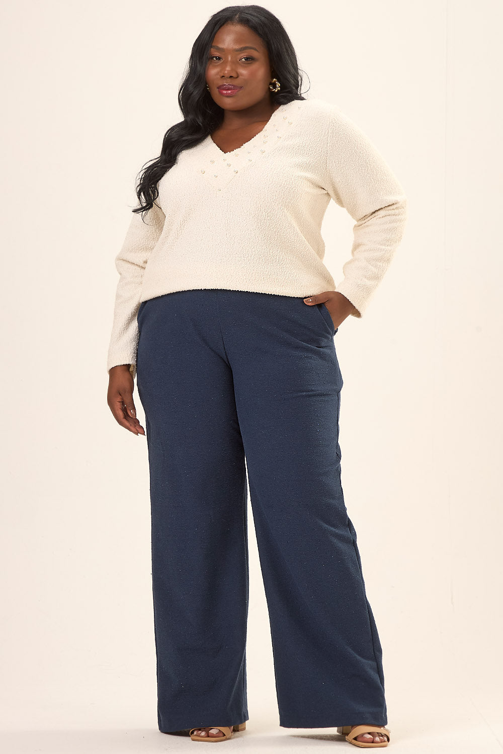 Calça Plus Size Malha Ecológica Galileo Azul Marinho Cess
