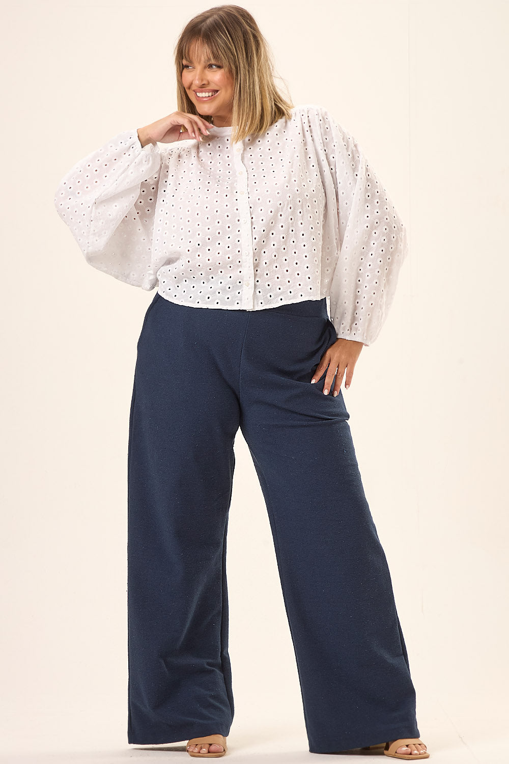 Calça Plus Size Malha Ecológica Galileo Azul Marinho Cess