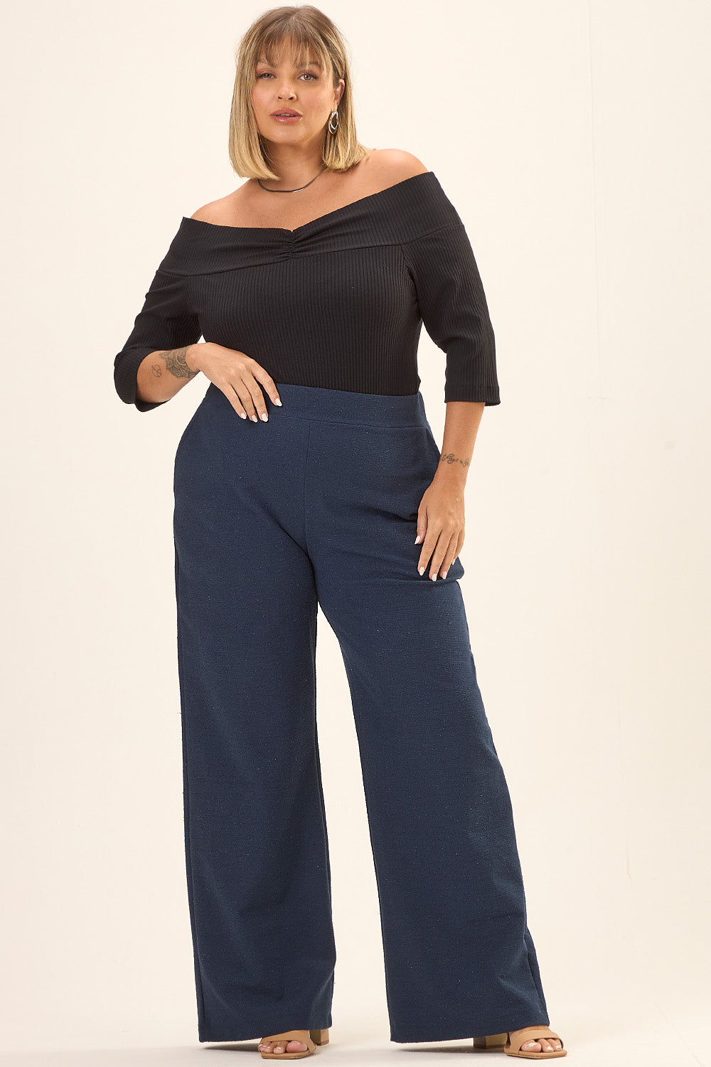 Calça Plus Size Malha Ecológica Galileo Azul Marinho Cess