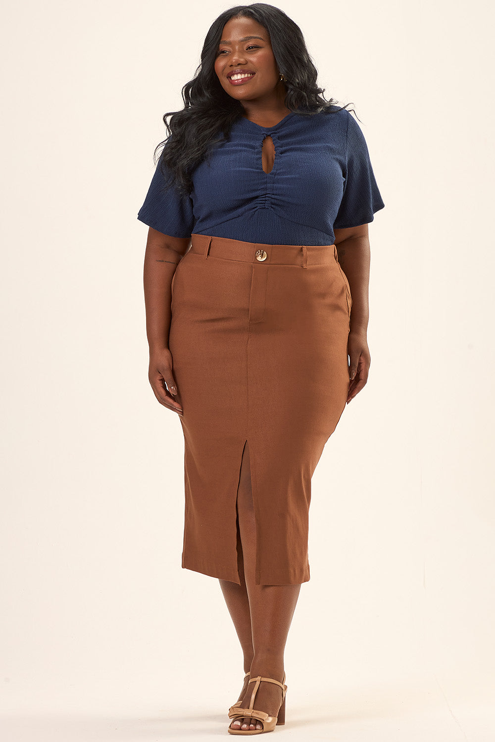 Blusa Com Gota Plus Size Malha Texturizada Galileo Azul Marinho Cess