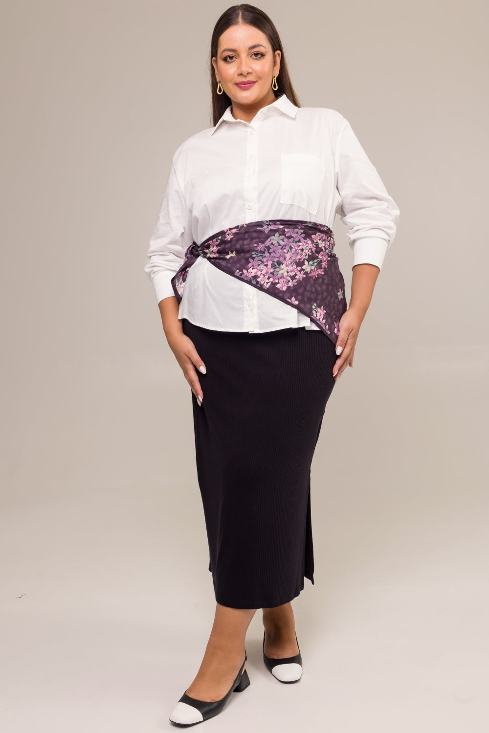 Lenço Plus Size Cetim Estampado Ansellia Preto Cess