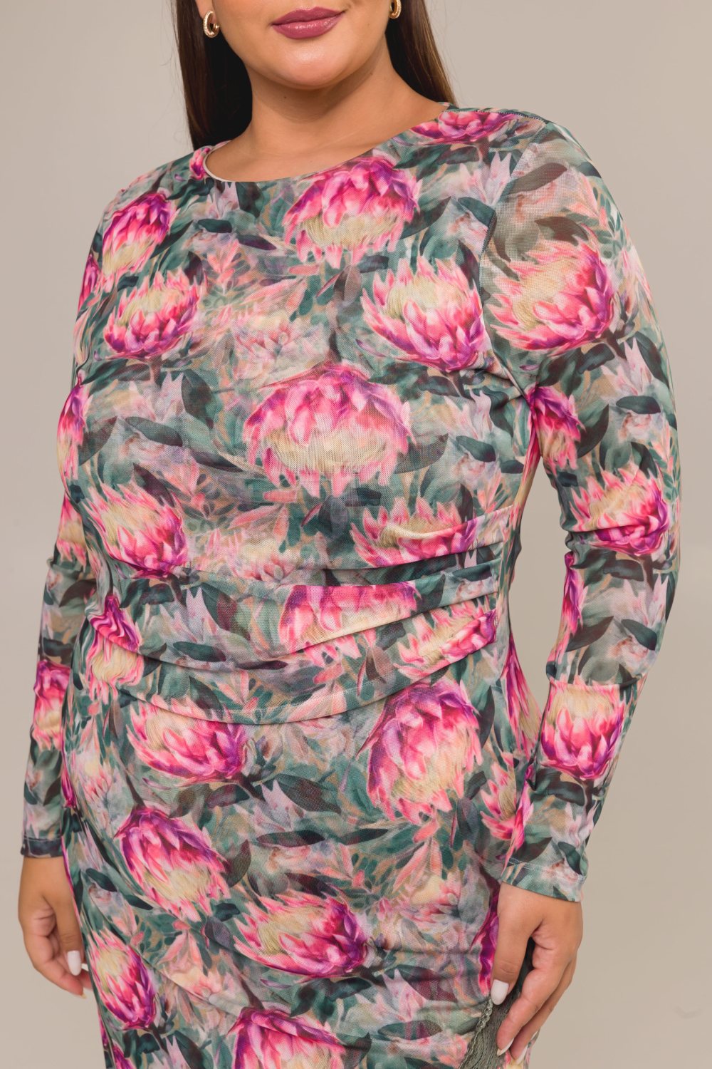 Vestido Maxi Midi Plus Size Tule Estampado Proteas Cess