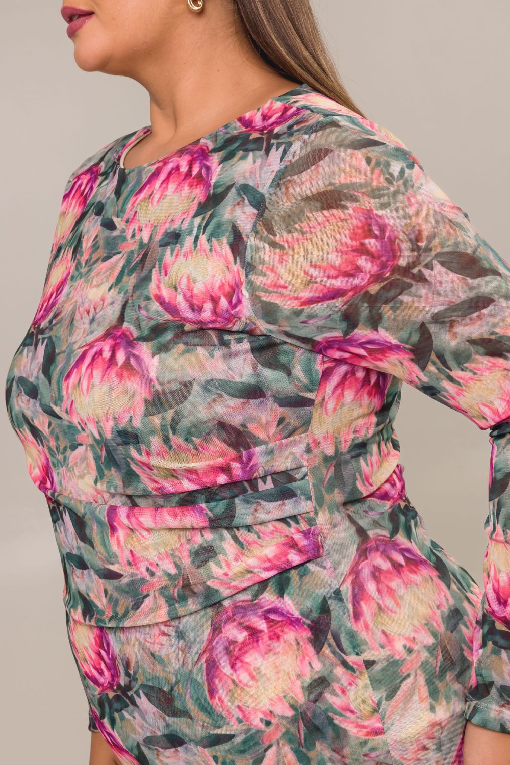 Vestido Maxi Midi Plus Size Tule Estampado Proteas Cess