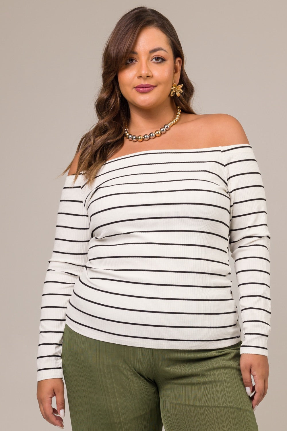 Blusa Ombro a Ombro Plus Size Ketrin Canelado Cess