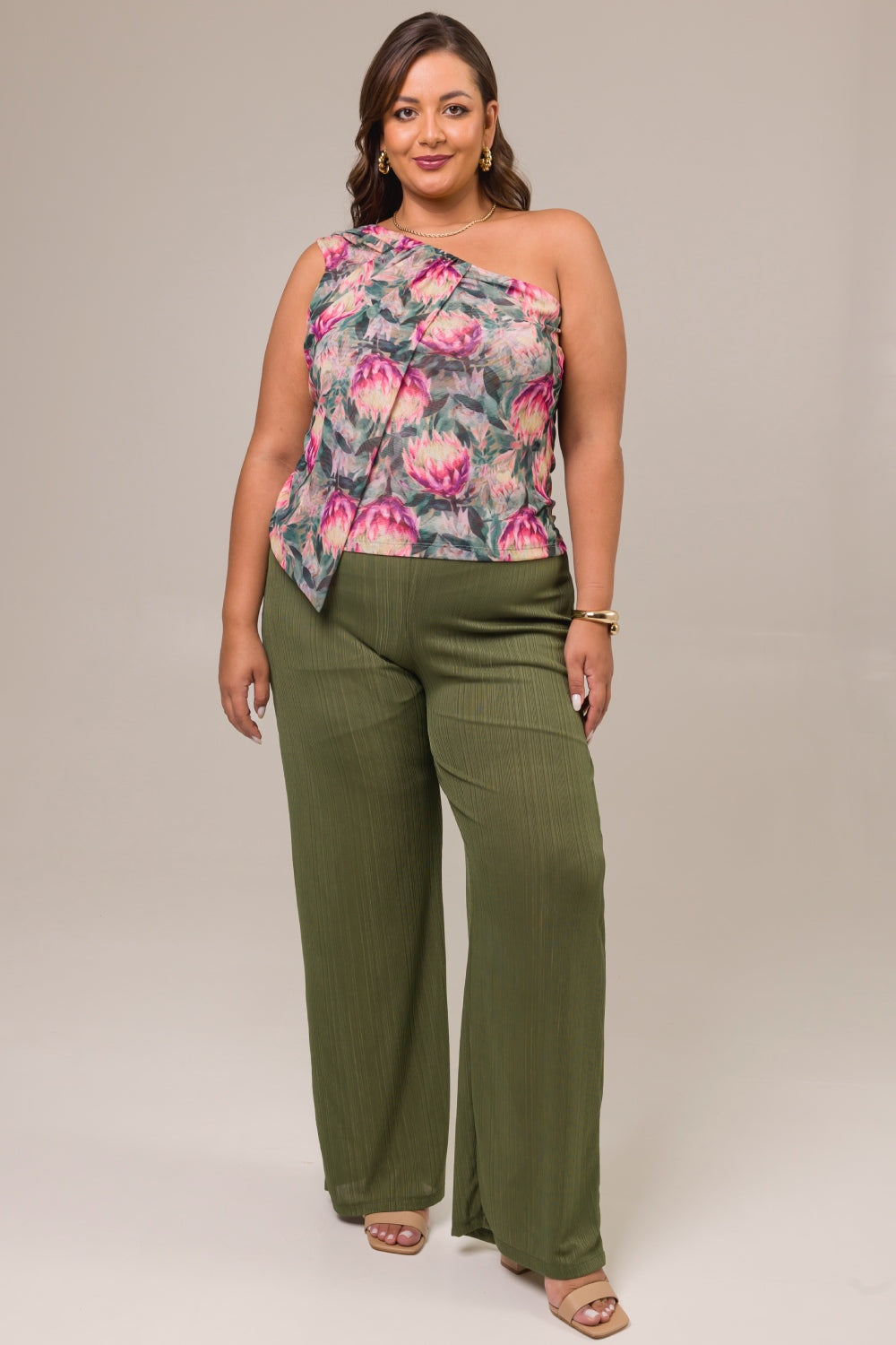 Blusa Um Ombro Plus Size Tule Estampa Proteas Cess