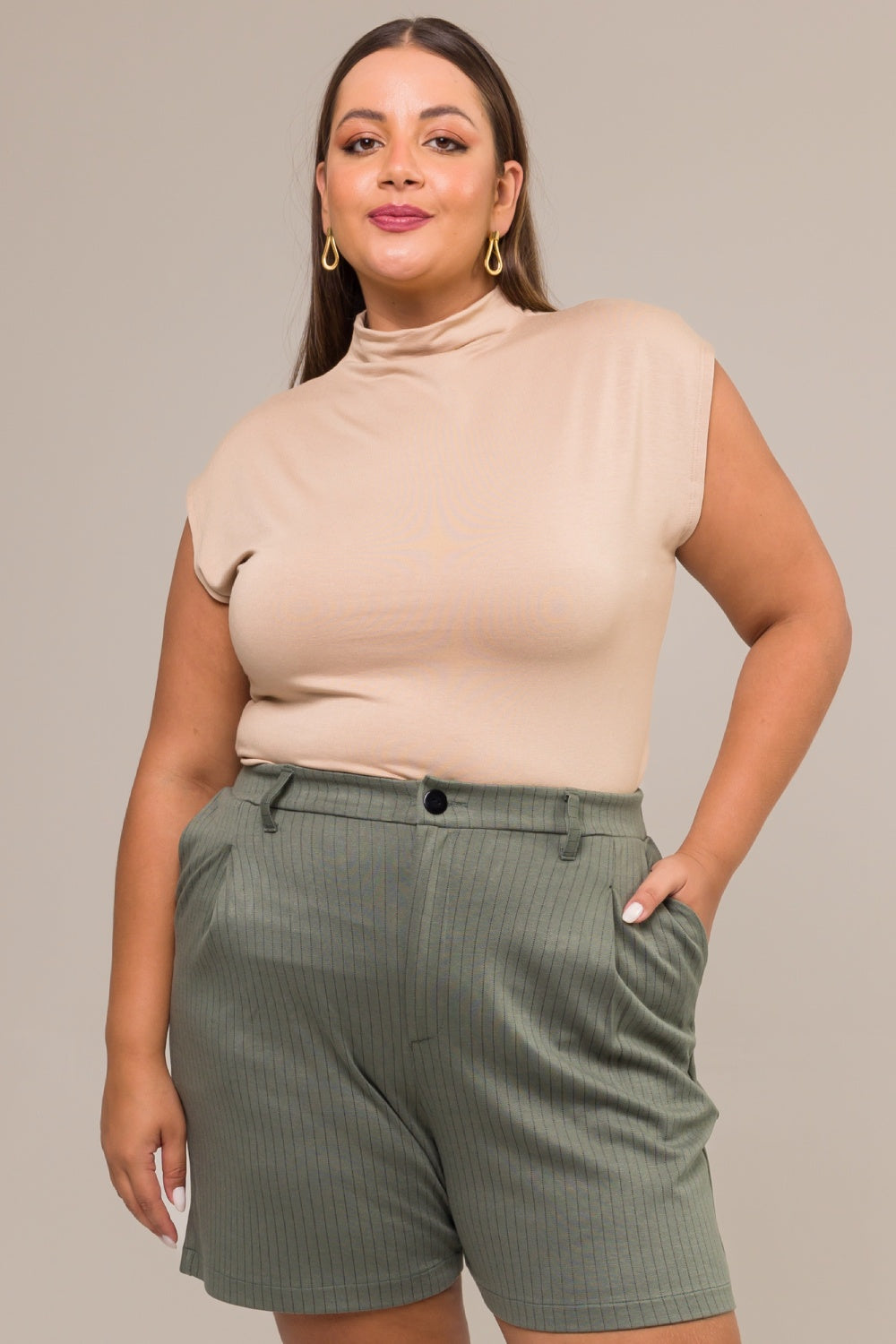 Blusa Regata Plus Size Candice Malha Bege Cess
