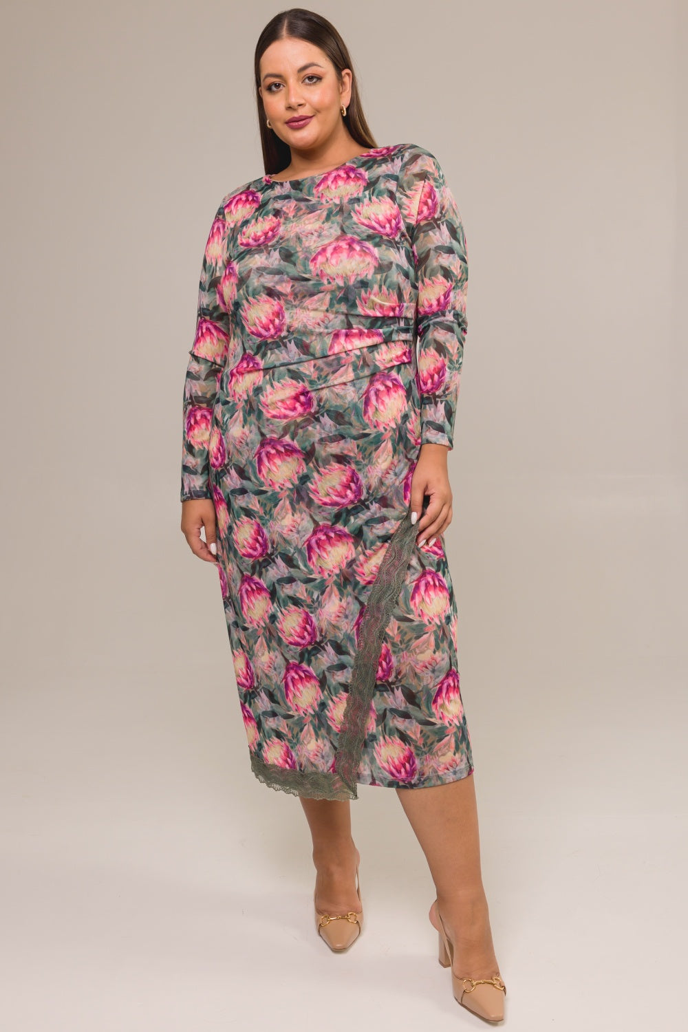 Vestido Maxi Midi Plus Size Tule Estampado Proteas Cess