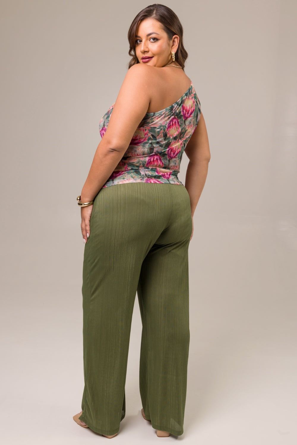Calça Pantalona Plus Size Jade Malha Plissada Verde Cess