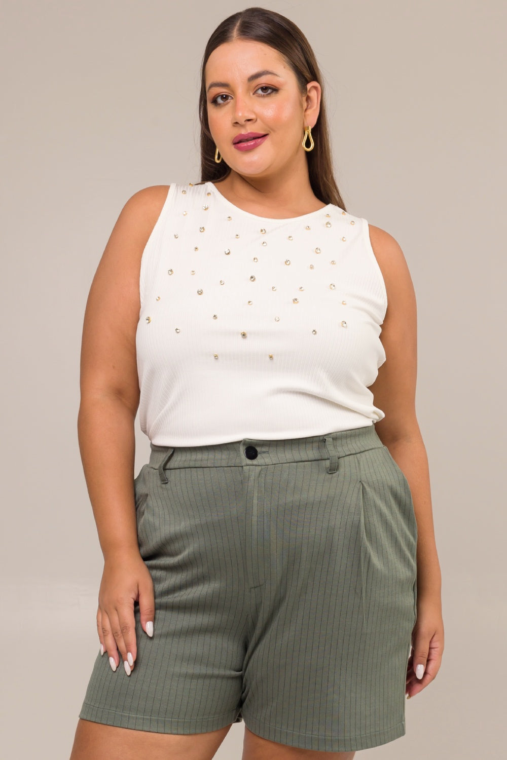 Regata Plus Size Canelado com Strass Júlia Branco Cess