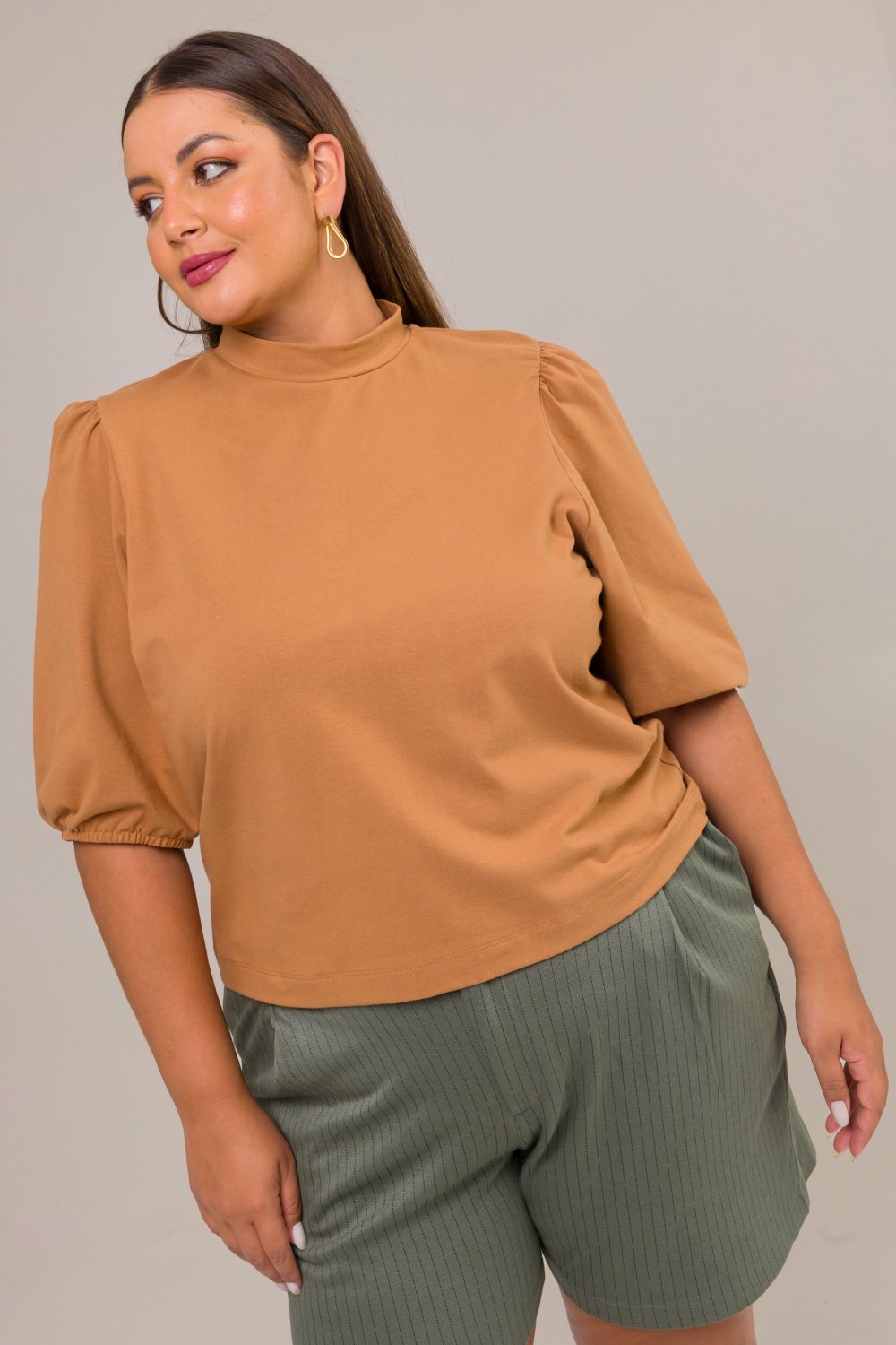 Blusa Plus Size Dandara Malha Caramelo Cess