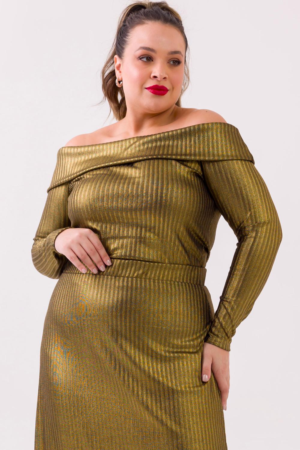 Blusa Plus Size Áurea Canelado Dourado Cess