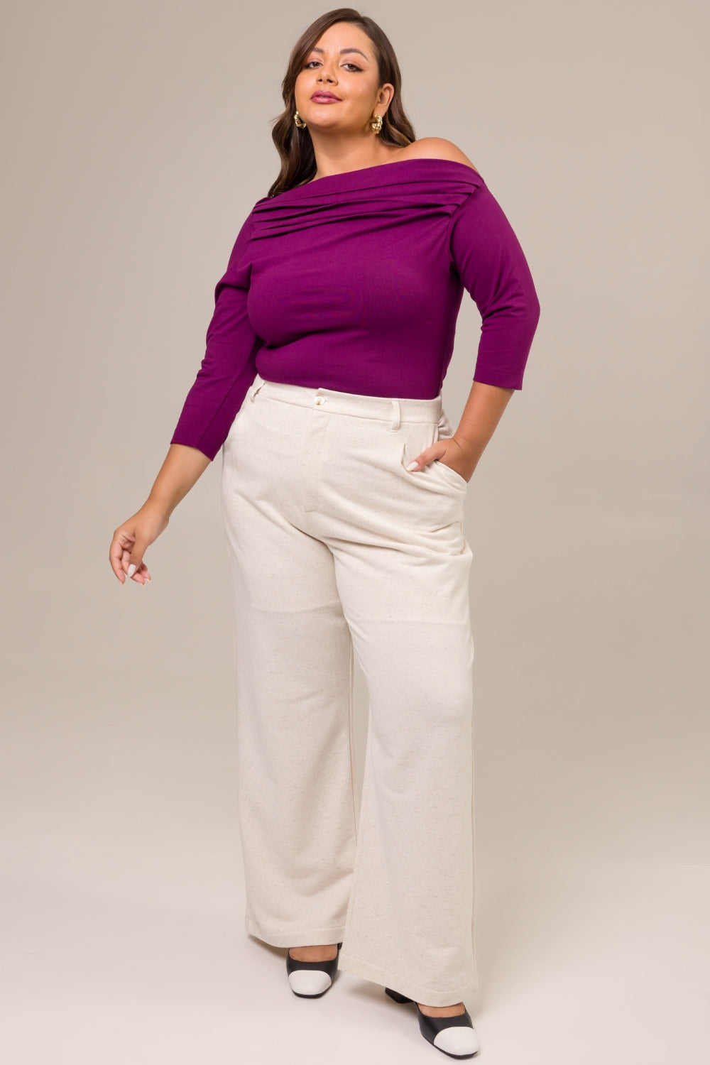 Calça de Alfaiataria Plus Size em Moletinho com Linho Serena Natural Cess