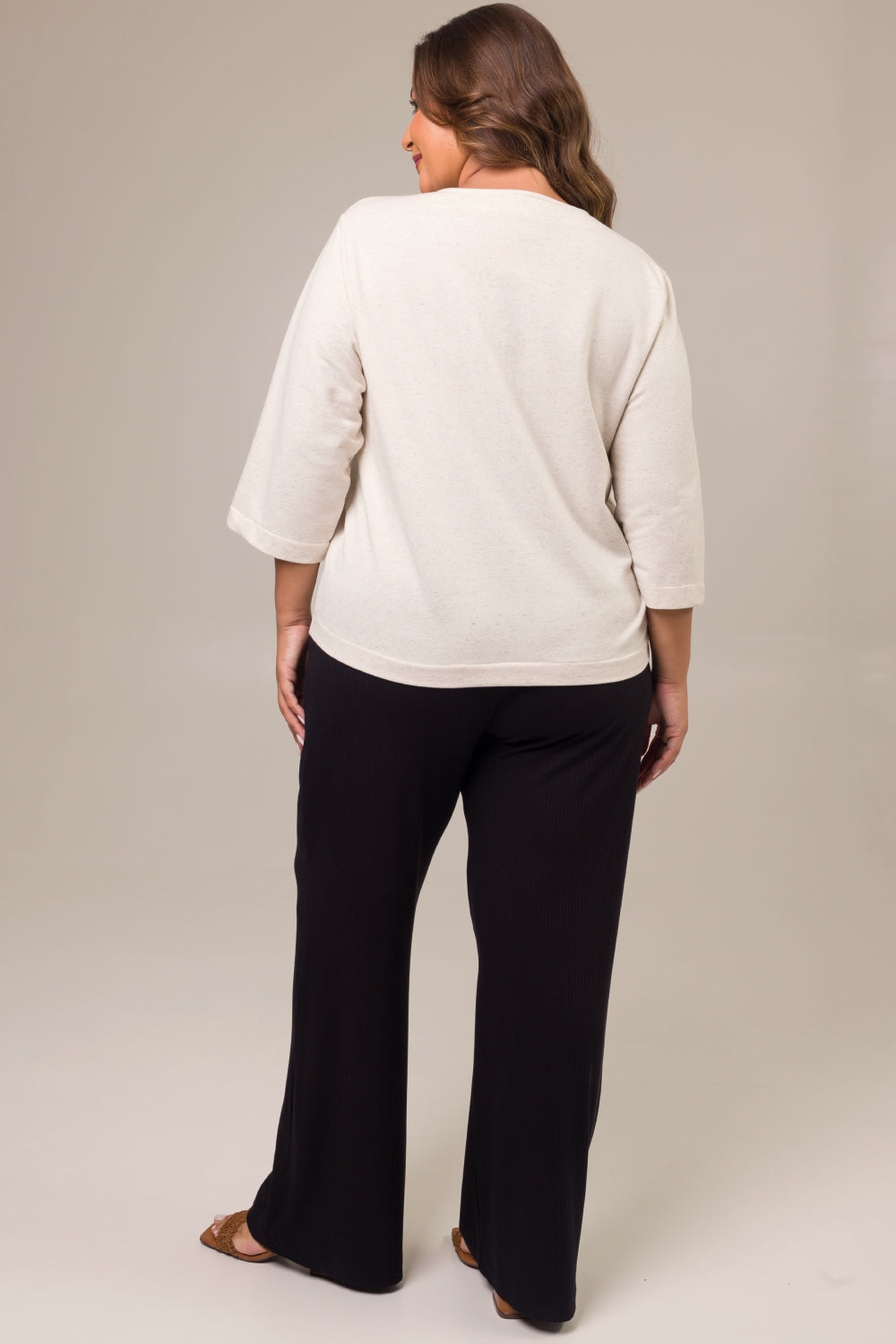 Blusa Manga 3/4 Plus Size em Moletinho com Linho Serena Natural Cess