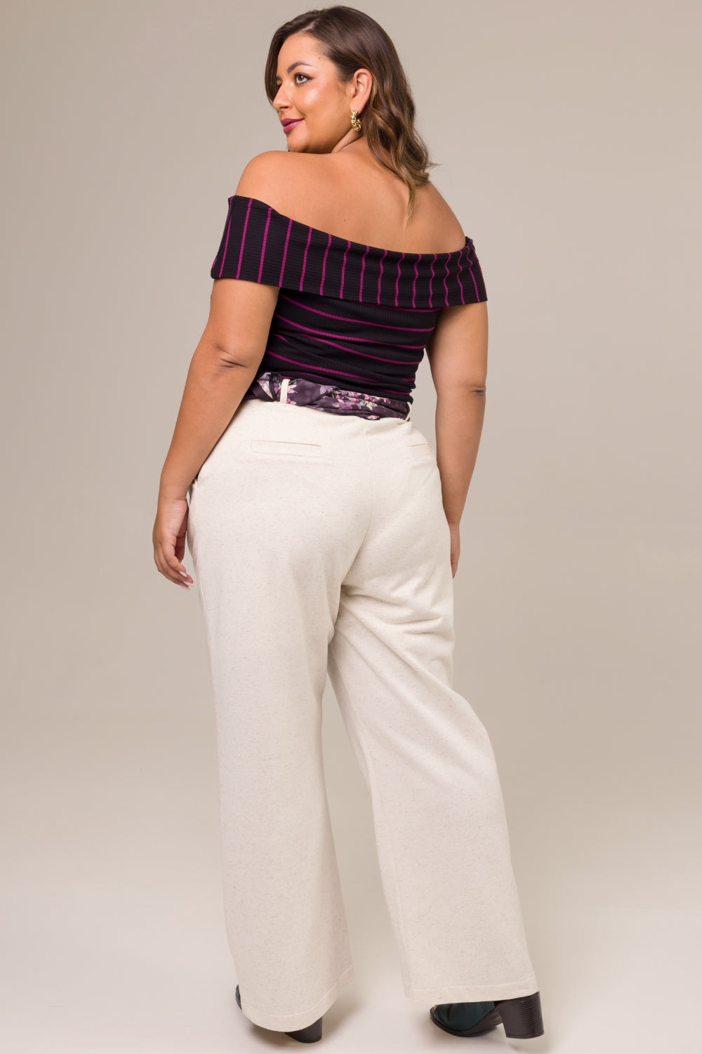 Blusa Plus Size Ombro a Ombro Canelada Diana Listrada Roxo Cess