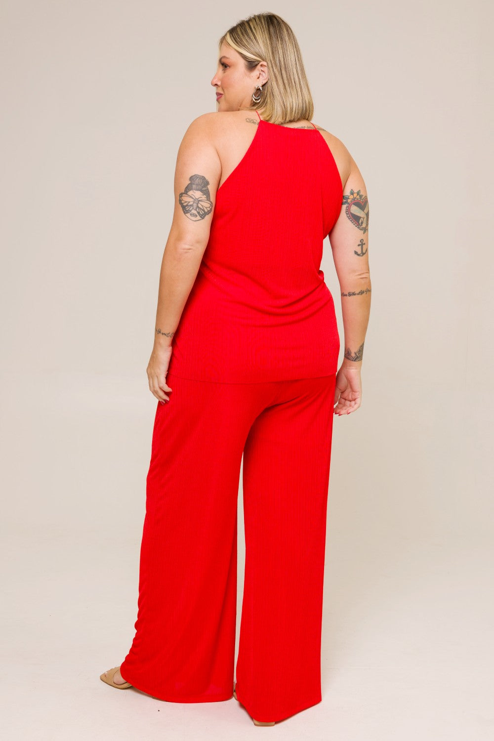 Blusa Regata Plus Size Plissada Lais Vermelho Cess