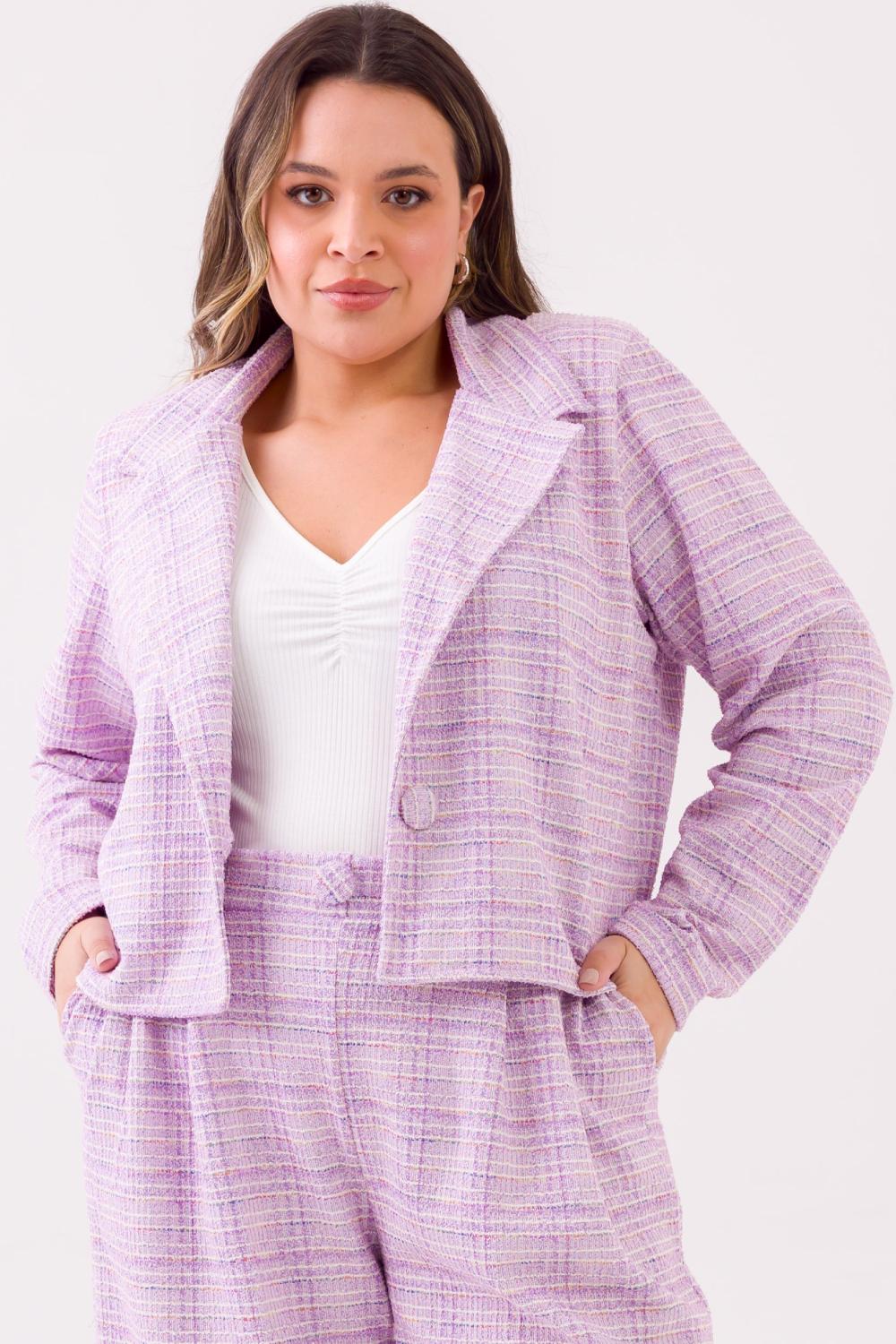 Blazer Cropped Plus Size Katherine Lilás Cess
