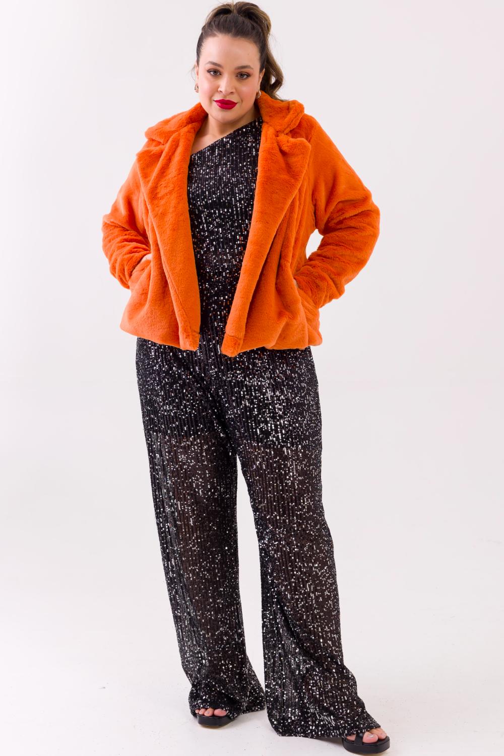 Casaco Plus Size Alícia Pelos Laranja Cess