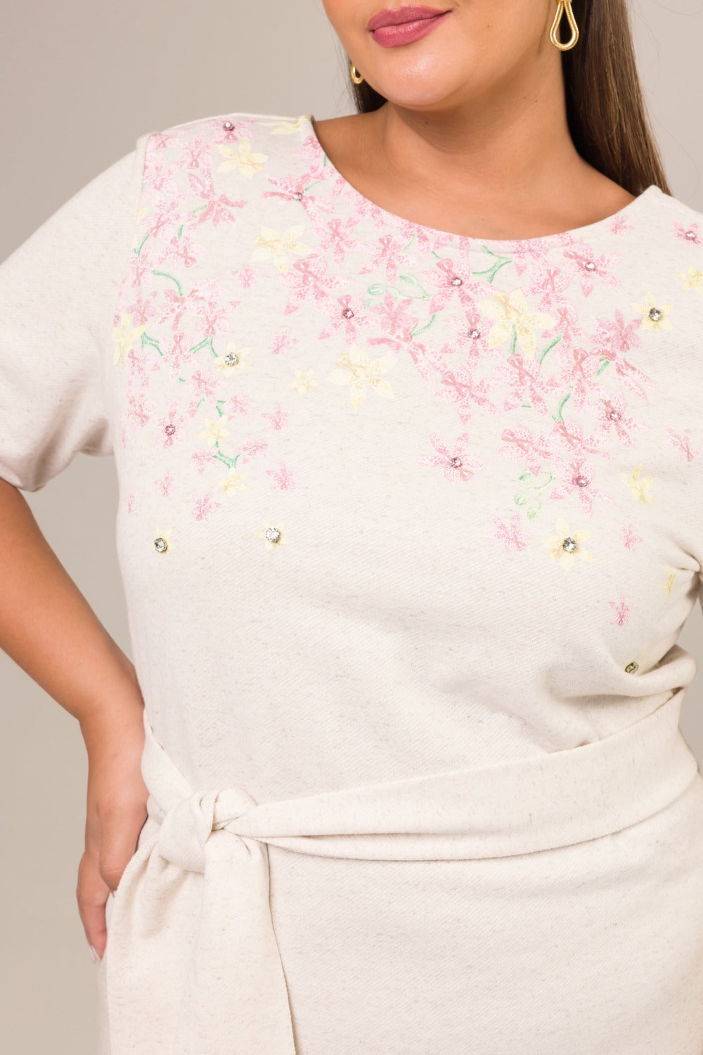 Vestido Curto Plus Size em Moletinho com Linho Serena Natural Cess