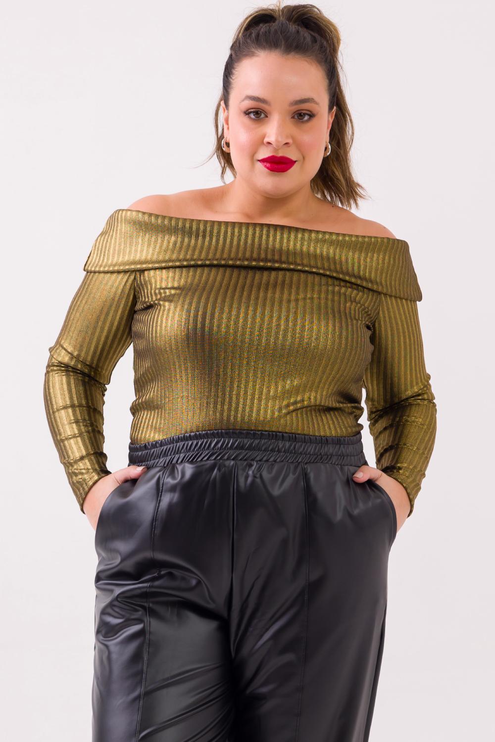 Blusa Plus Size Áurea Canelado Dourado Cess