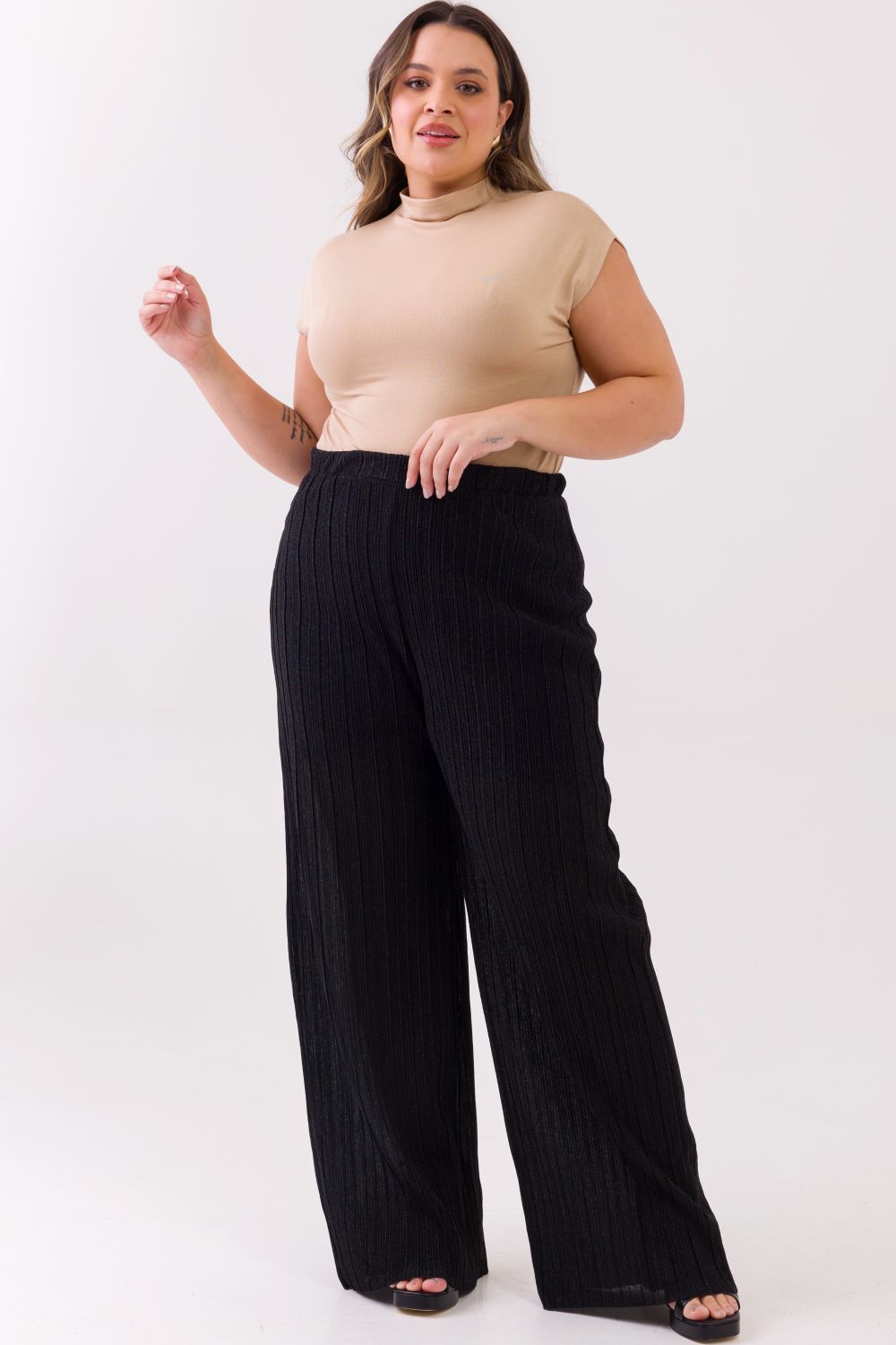 Blusa Regata Plus Size Candice Malha Bege Cess