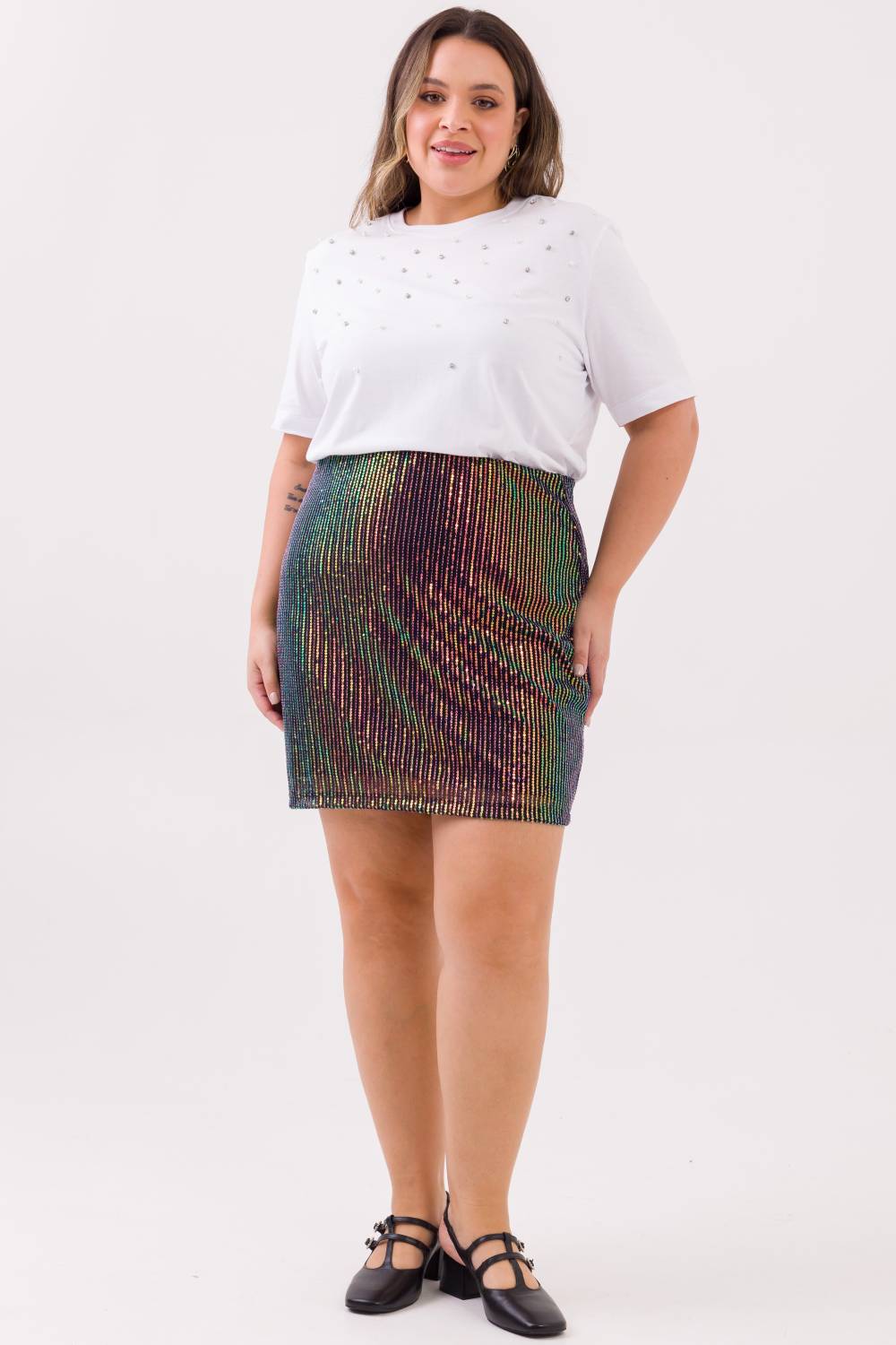 Saia Curta Plus Size Vicky Paetês Cess